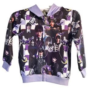 NWT Thombase Wednesday Addams Hooded Jacket Black/Purple Size 120 (5-6)